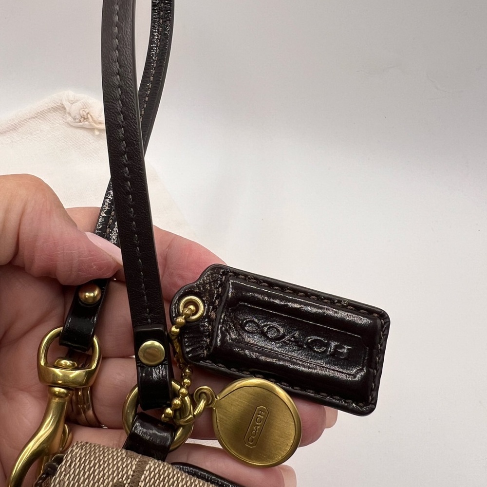 Coach Legacy Tan Signature Canvas and Leather Brown Wristlet - Picture 3 of 6